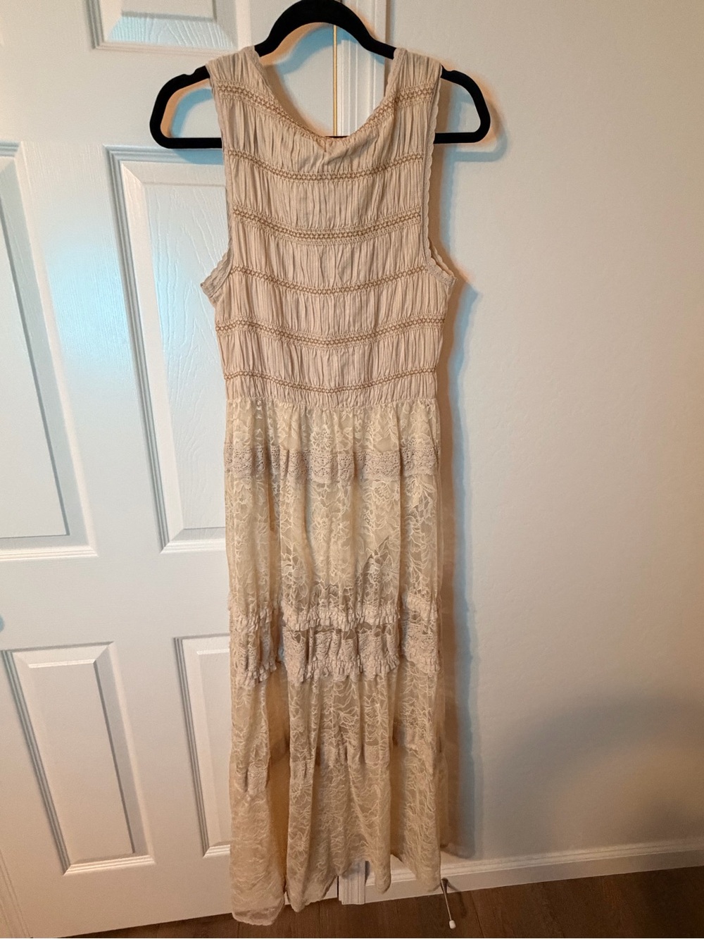 🤍 Free People Sweet Saloon Maxi Dress Tea Creme Lace Boho Medium NWT $228 MSRP - Picture 6 of 10